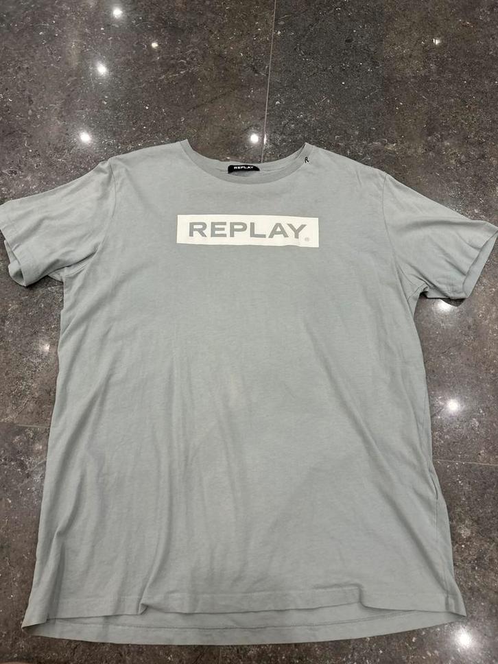Replay T-shirt Logo – Grijs – Maat L, Kleding | Heren, T-shirts, Zo goed als nieuw, Maat 52/54 (L), Wit, Verzenden
