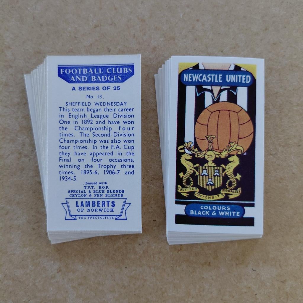 Football Clubs and Badges complete set 25 tea cards 1958, Verzamelen, Sportartikelen en Voetbal, Ophalen, Zo goed als nieuw, Buitenlandse clubs