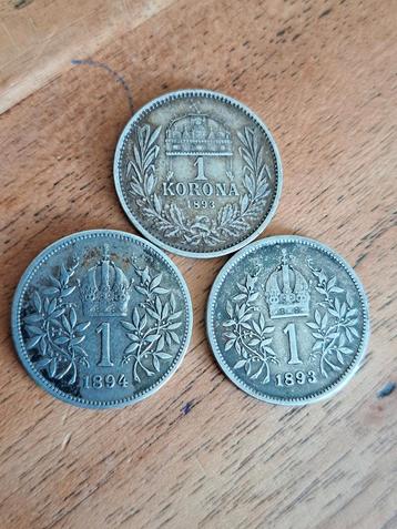 Oostenrijks Hongarije 3x 1 korona 1893 1894 beschikbaar voor biedingen