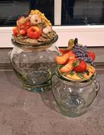 Vintage Voorraadpotten met Fruitdecoratie, Gebruikt, Schaal, Rond, Ophalen of Verzenden