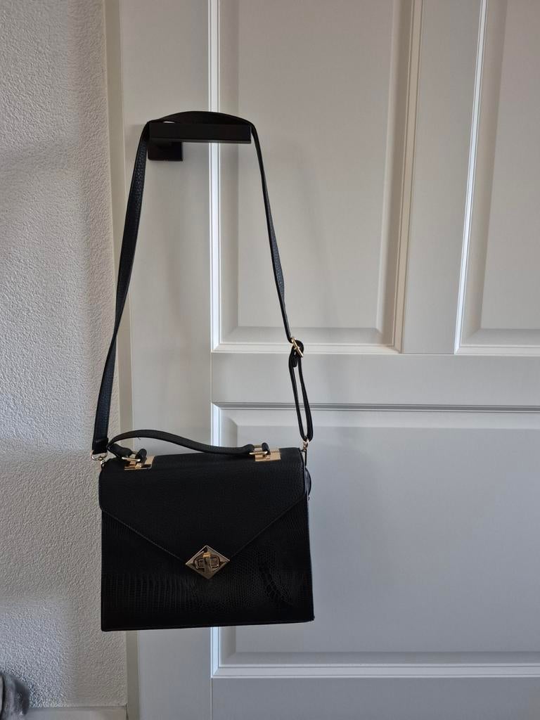 Zwart Leder Handtas, nieuwstaat, Ophalen of Verzenden, Zo goed als nieuw, Zwart, Handtas