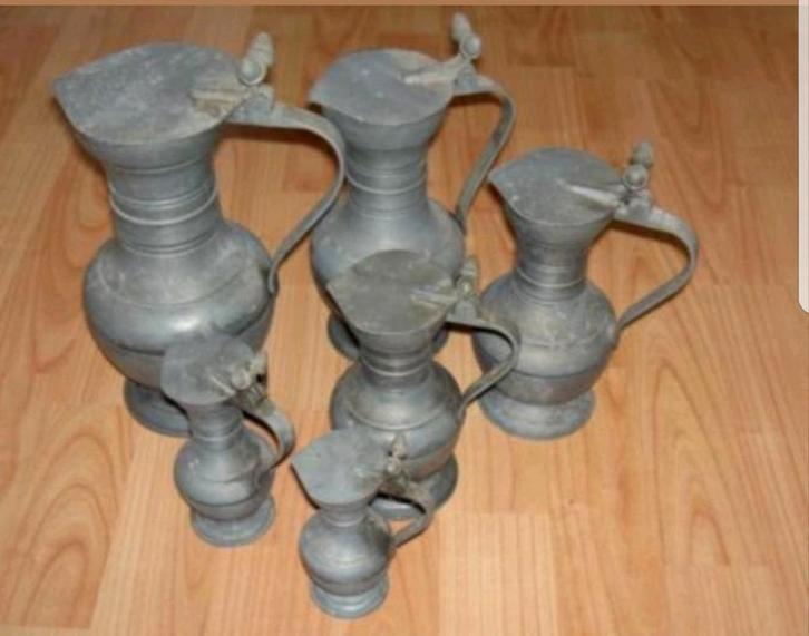 Vintage Tinnen Kannenset - 5 stuks, Antiek en Kunst, Antiek | Tin, Ophalen of Verzenden