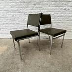 6x midcentury stoel met chromen frame en (leger)groene skai, Huis en Inrichting, Stoelen, Ophalen, Gebruikt, Overige kleuren, Midcentury modern