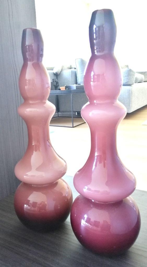 2 Vintage Scandinavische Vazen amethystkleur gelaagd glas, Huis en Inrichting, Woonaccessoires | Vazen, Zo goed als nieuw, Minder dan 50 cm