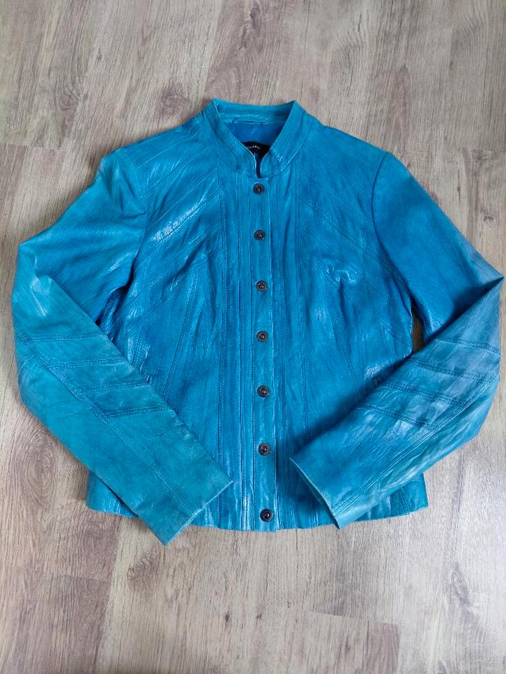 Leren dames jas, Kleding | Dames, Jassen | Zomer, Gedragen, Maat 38/40 (M), Blauw, Ophalen of Verzenden