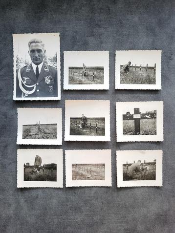 Lot 9 foto's Duitse Fluftwaffe Flak officier bezoekt graven  beschikbaar voor biedingen