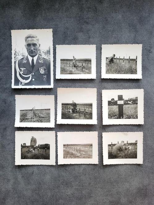 Lot 9 foto's Duitse Fluftwaffe Flak officier bezoekt graven, Verzamelen, Militaria | Tweede Wereldoorlog, Landmacht, Foto of Poster