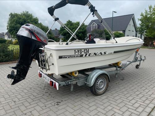 Texas 440 met mariner 25 pk 4 takt en trailer, Watersport en Boten, Sloepen, Zo goed als nieuw, 10 tot 30 pk, 3 tot 6 meter, Buitenboordmotor