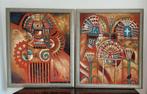 Twee abstracte Azteekse schilderijen van de Engelse schilder, Antiek en Kunst, Ophalen of Verzenden
