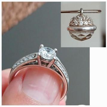 Ring maat 19/60 zilver + bedel zinzi - zirkonia steentjes beschikbaar voor biedingen
