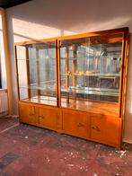 Vintage Vitrinekast met Glas en Houten Onderkast, Gebruikt, Ophalen of Verzenden, 200 cm of meer, Met lade(s)