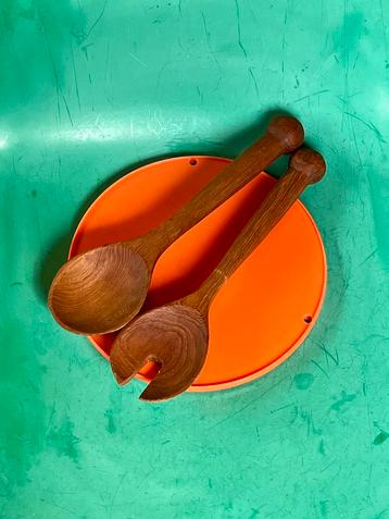 Vintage teak houten opscheplepels set mid-century XXL beschikbaar voor biedingen
