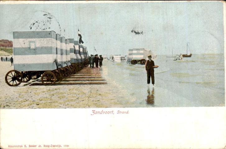 Zandvoort - Strand - Karren, Verzamelen, Ansichtkaarten | Nederland, Gelopen, Noord-Holland, Voor 1920, Ophalen of Verzenden