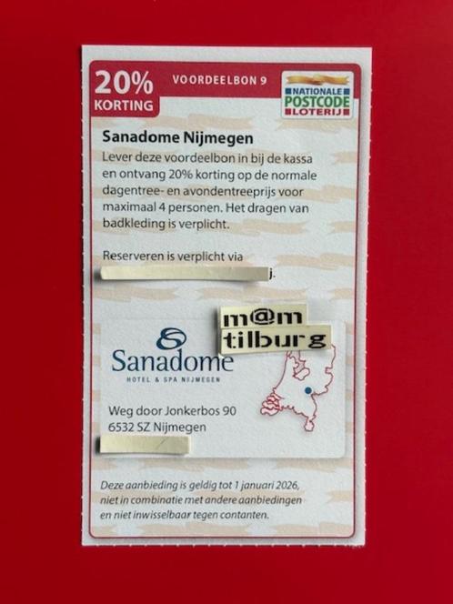 Voordeelbon 9 Sanadome Nijmegen 20% korting, Tickets en Kaartjes, Kortingen en Cadeaubonnen, Drie personen of meer, Spa of Sauna
