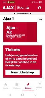 Ajax AZ. Rij 122 vooraan!  Doe een goed bod!, Tickets en Kaartjes, Sport | Voetbal, Eén persoon, Oktober