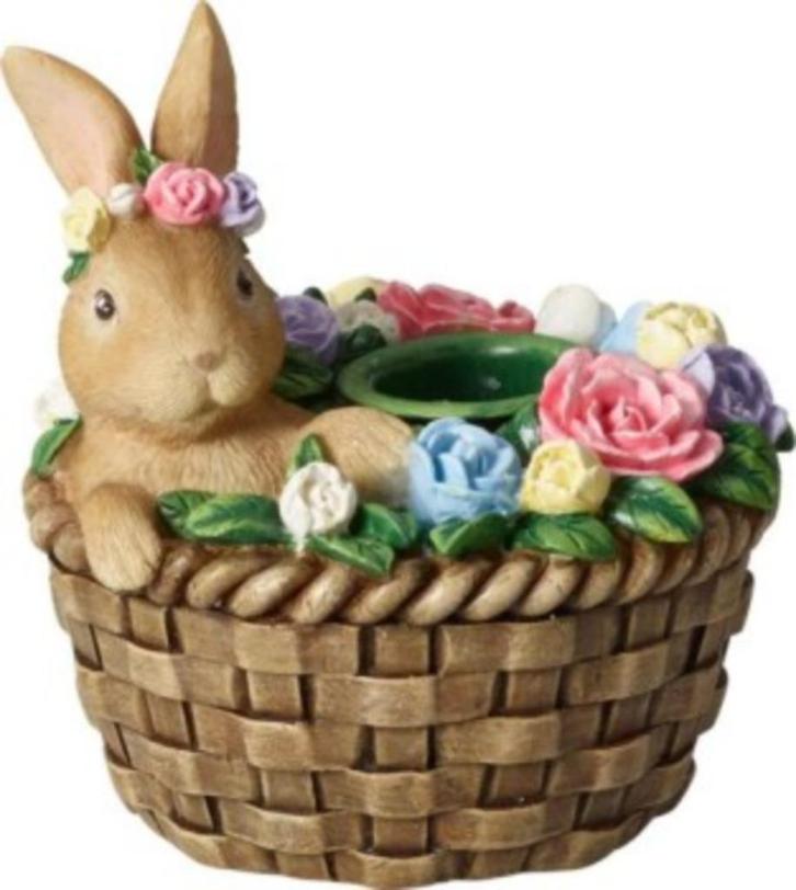 Vileroy & Boch Spring Fantasy kaarshouder haas in mand 8x9cm, Verzamelen, Porselein, Kristal en Bestek, Nieuw, Beeldje(s), Overige materialen
