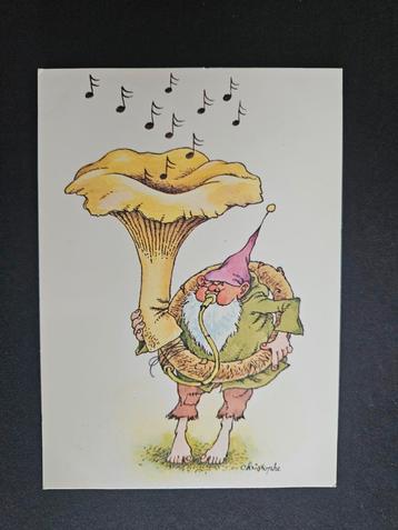 Oude Prentkaart - Kabouter met Paddenstoel beschikbaar voor biedingen