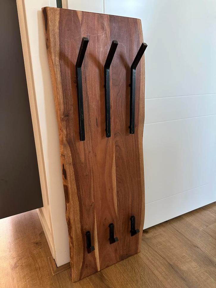Industriële kapstok van acaciahout, Huis en Inrichting, Woonaccessoires | Kapstokken, Zo goed als nieuw, Wandkapstok, Minder dan 100 cm