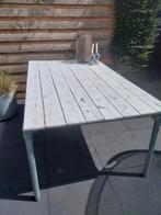 Te koop buitentafel steigerhout en steigerbuizen, Tuin en Terras, Ophalen, Gebruikt, Rechthoekig, Hout