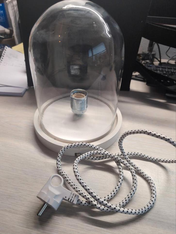 Glazen stolp lamp met snoer, Huis en Inrichting, Lampen | Vloerlampen, Zo goed als nieuw, Minder dan 100 cm, Glas, Hout, Ophalen