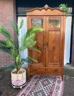 Leuke brocante kledingkast met facet geslepen ruitjes, Gebruikt, 100 tot 150 cm, Ophalen of Verzenden, 150 tot 200 cm