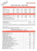 Prijslijst Toyota Yaris, april 1999, Ophalen of Verzenden, Nieuw, Toyota
