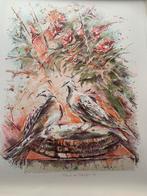 Marion van Nieuwpoort - Tortelduifjes Steendruk, Antiek en Kunst, Kunst | Etsen en Gravures, Ophalen