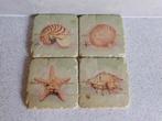 4x Tegel Onderzetter 10x10 cm. Schelp Dawn by the Seashore, Huis en Inrichting, Woonaccessoires | Onderzetters, Ophalen of Verzenden