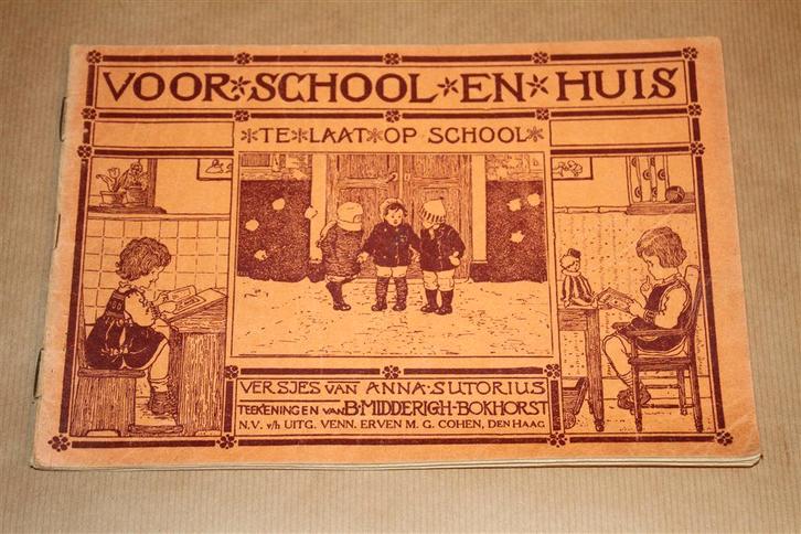 Te laat op school. Voor school en huis, ca. 1920., Boeken, Prentenboeken en Plaatjesalbums, Gelezen, Ophalen of Verzenden