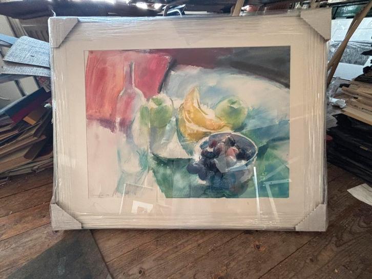 Stilleven 1993 , fruit geschilderd aquarel en pastel, Antiek en Kunst, Kunst | Schilderijen | Klassiek, Ophalen of Verzenden