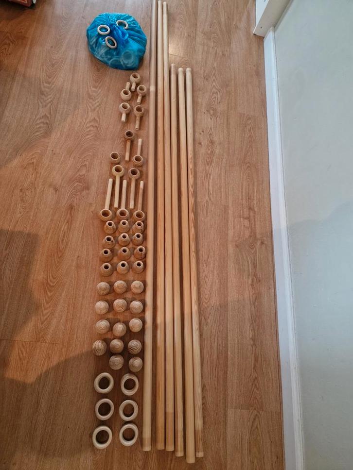 Houten Gordijnroede Set Compleet 5 ramen, Huis en Inrichting, Stoffering | Gordijnen en Lamellen, Zo goed als nieuw, 150 tot 200 cm