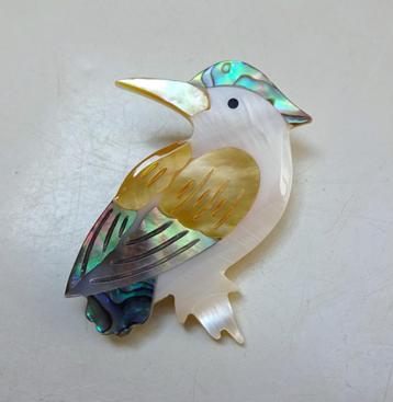 Parelmoer + paua schelp / abalone broche: vogel beschikbaar voor biedingen