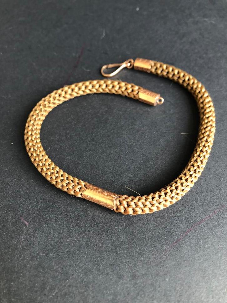 Antieke Haar Memorie Ketting met 585 Goud, Antiek en Kunst, Antiek | Goud en Zilver, Goud, Ophalen of Verzenden