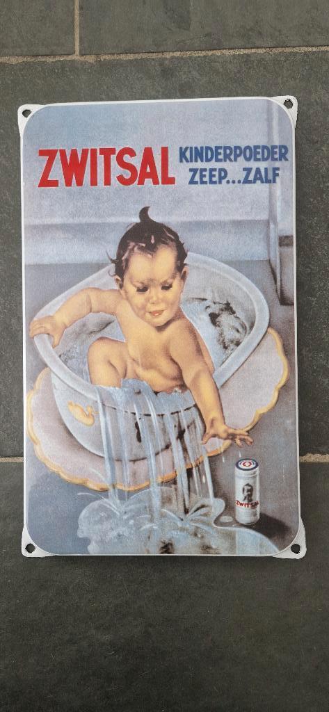 Emaille Reclamebord ZWITSAL  kinderpoeder zeep...zalf, Ophalen of Verzenden, Zo goed als nieuw, Reclamebord