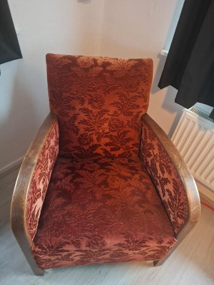 Vintage stoeltje met bloemenstof, Huis en Inrichting, Fauteuils, Gebruikt, Hout, Stof, 50 tot 75 cm, Minder dan 75 cm, Ophalen
