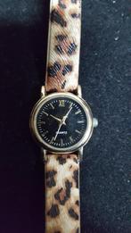 [ 319 ] horloge, panterprint, quartz zwart goud, Ophalen of Verzenden