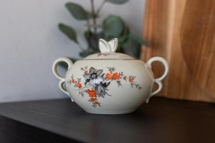 Vintage porseleinen suikerpot met bloemenpatroon (1960s), Antiek en Kunst, Antiek | Porselein, Ophalen of Verzenden