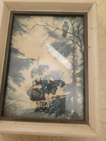 vintage houten lijstje met glas foto 1 en 2 beschikbaar voor biedingen
