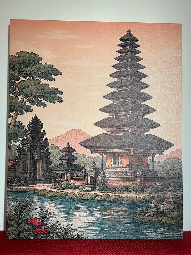 Indonesische Tempel Print op canvas, Antiek en Kunst, Kunst | Niet-Westerse kunst, Ophalen of Verzenden