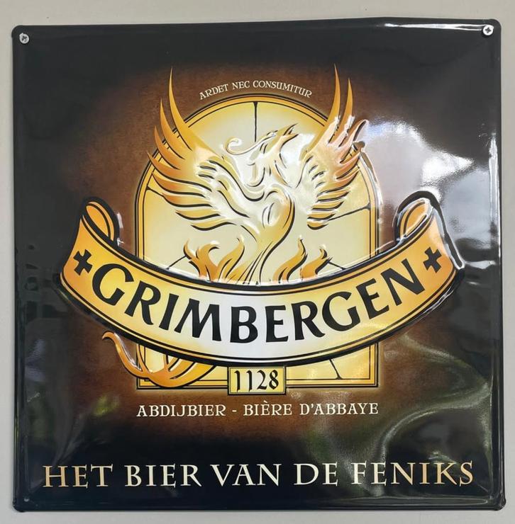Gezocht: Grimbergen emaille bord, Verzamelen, Biermerken, Zo goed als nieuw, Reclamebord, Plaat of Schild, Overige merken, Ophalen