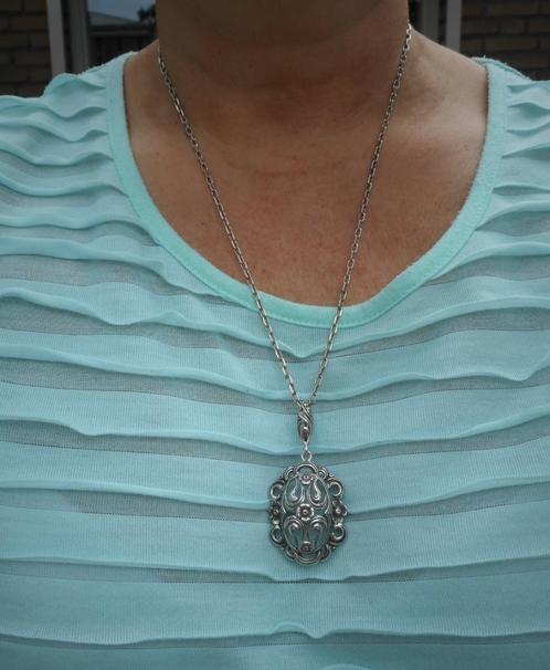 Zilveren ketting met prachtige Art Nouveau hanger nr.1428, Sieraden, Tassen en Uiterlijk, Antieke sieraden, Ketting, Zilver, Verzenden