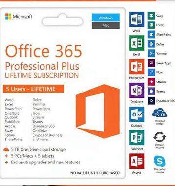Microsoft Office 365 / Levenslang / 100GB OneDrive beschikbaar voor biedingen
