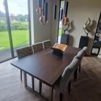 Eettafel donkerbruin blad RVS u-poten, Huis en Inrichting, Ophalen, 200 cm of meer, 50 tot 100 cm, Zo goed als nieuw