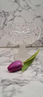 Vintage kristal frost helder glas serveerschaal op voet, Antiek en Kunst, Ophalen of Verzenden