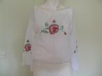 Vintage jaren 70 blouse romantisch met rozenborduursel 36-38, Ophalen of Verzenden, Gedragen, Maat 36 (S), Wit