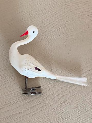 Vintage oude Kerstbal Ooievaar vogel op knijper beschikbaar voor biedingen