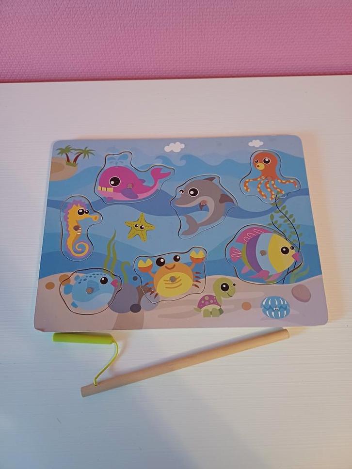 Houten visspel, Kinderen en Baby's, Speelgoed | Kinderpuzzels, Gebruikt, 2 tot 4 jaar, Minder dan 10 stukjes, Van hout, Ophalen of Verzenden