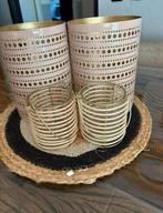 2 oud roze windlichten en 2 oud roze waxinelichthouders, Huis en Inrichting, Woonaccessoires | Kandelaars en Kaarsen, Ophalen of Verzenden