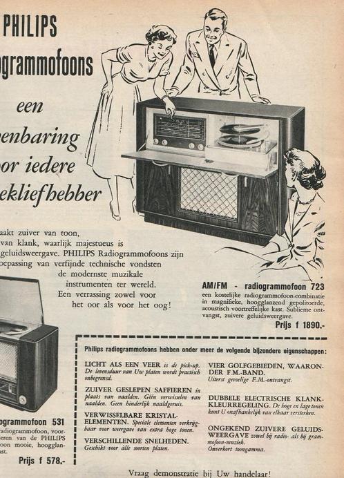 Retro reclame 1952 Philips radio grammofoon platenspeler, Verzamelen, Retro, Overige typen, Ophalen of Verzenden