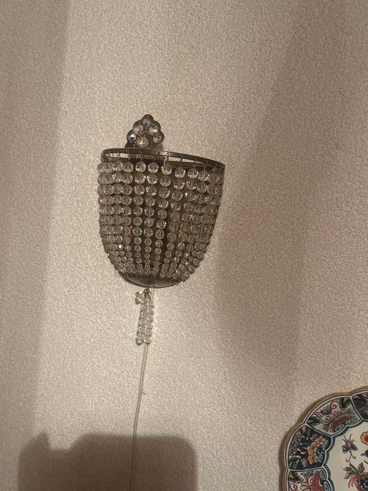 2x Vintage Wandlamp met Kristallen, Huis en Inrichting, Lampen | Wandlampen, Gebruikt, Glas, Ophalen